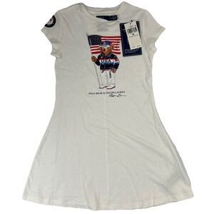 Polo Ralph Lauren Girls Team USA 2024 Polo Bear Cotton Jersey Dress Size 6x NWT‎